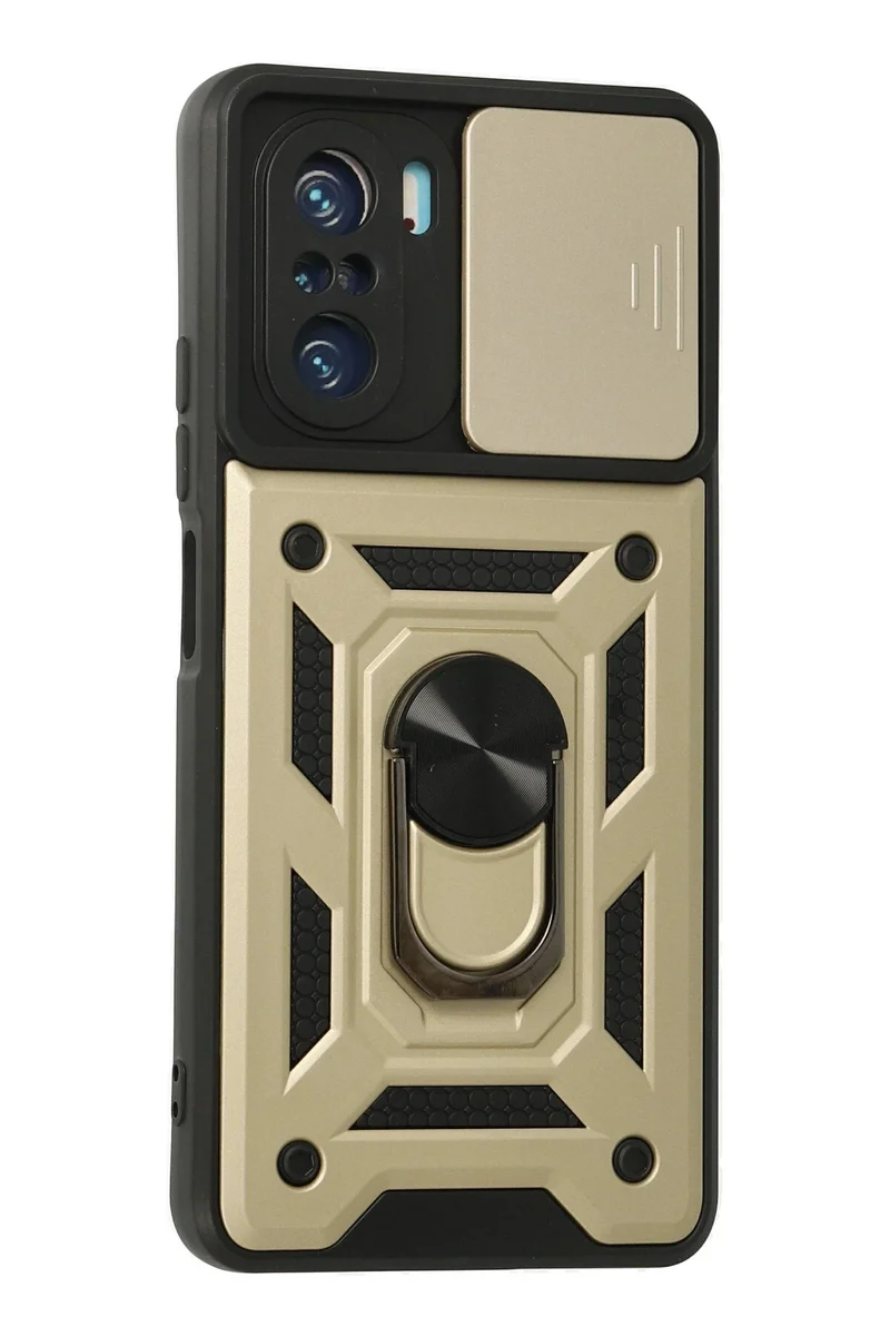 Newface Xiaomi Poco F3 Kılıf Pars Lens Yüzüklü Silikon - Gold