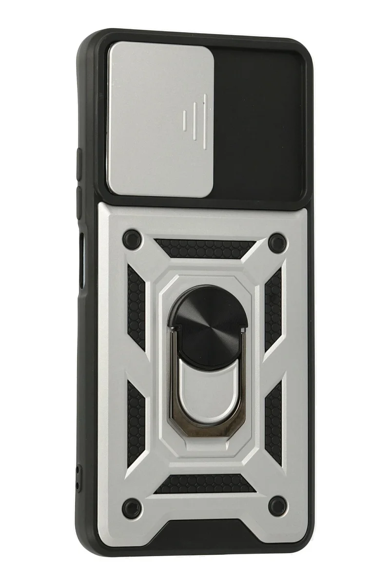 Newface Xiaomi Poco F3 Kılıf Pars Lens Yüzüklü Silikon - Gümüş