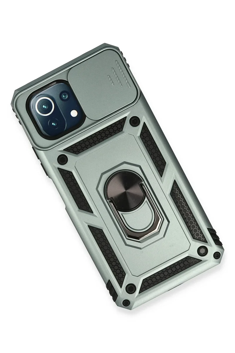 Newface Xiaomi Mİ 11 Lite Kılıf Pars Lens Yüzüklü Silikon - Yeşil