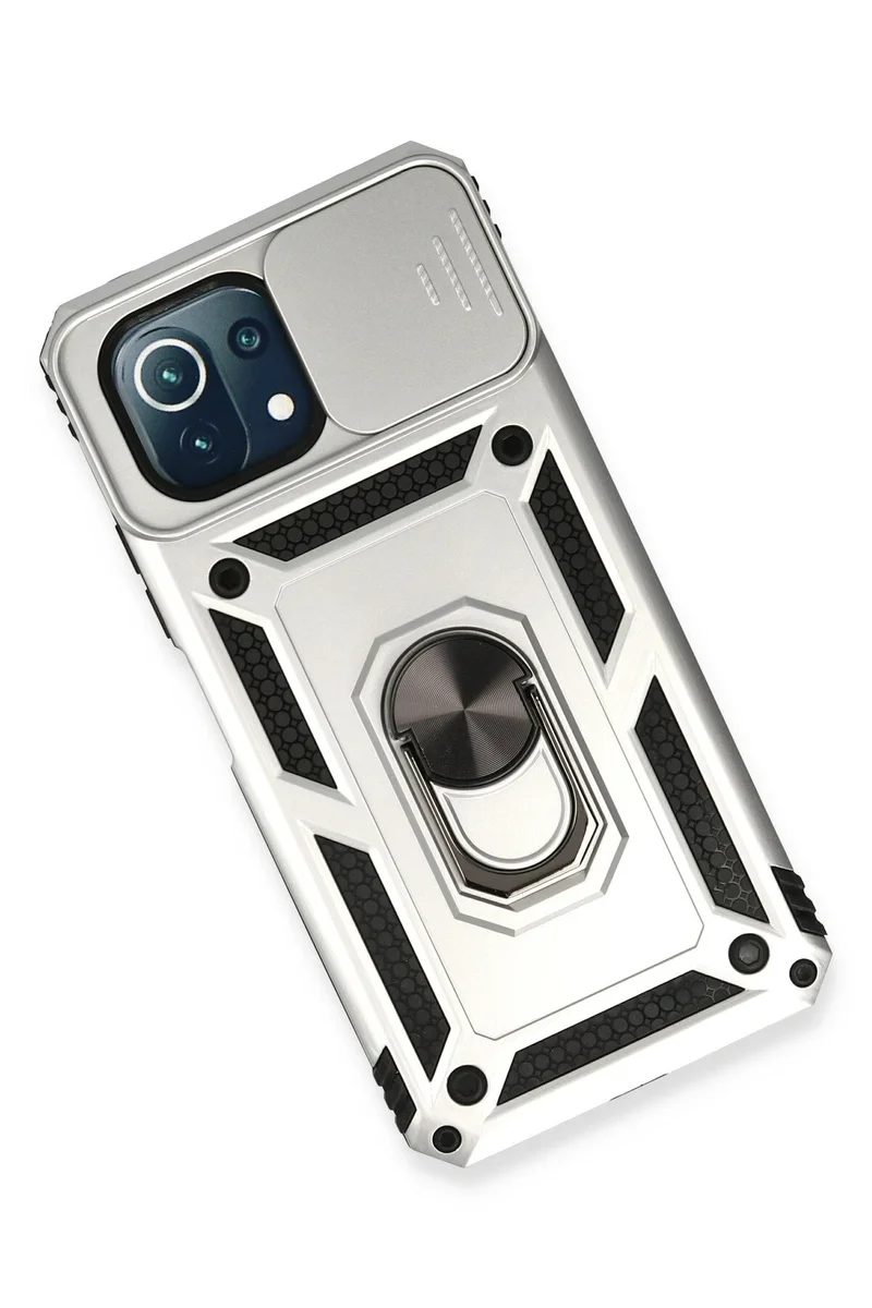 Newface Xiaomi Mİ 11 Lite Kılıf Pars Lens Yüzüklü Silikon - Gümüş