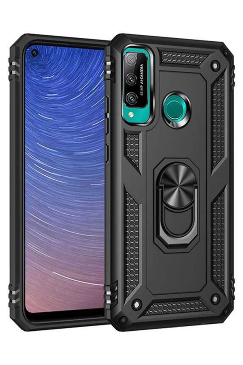 Newface Huawei P40 Lite E Kılıf Sofya Yüzüklü Silikon Kapak - Siyah