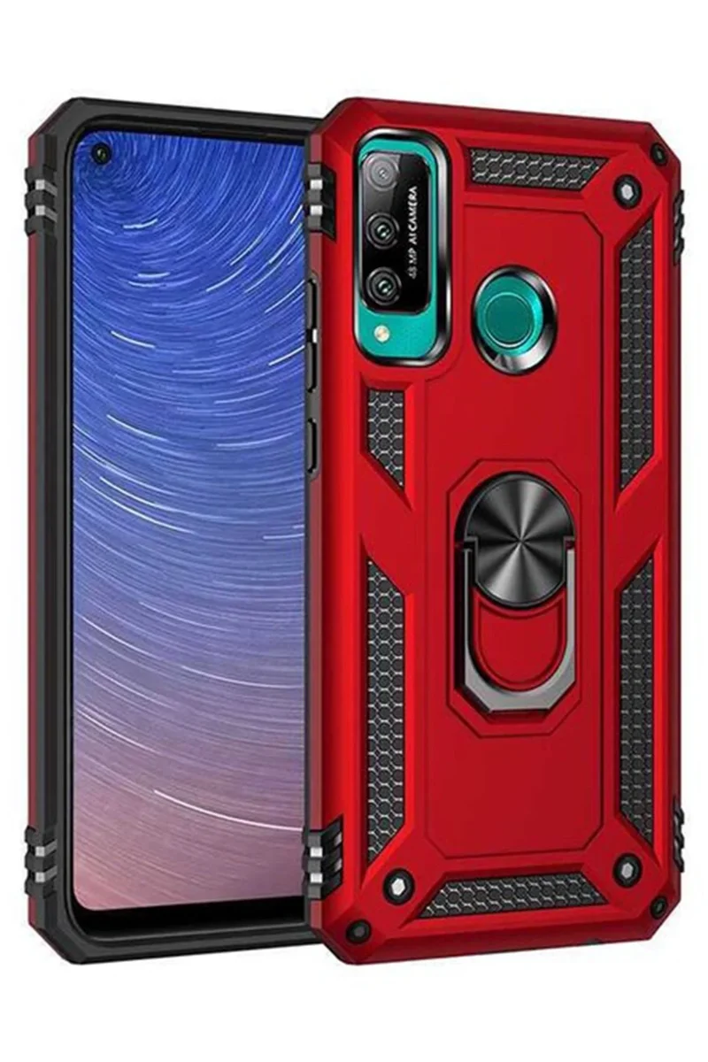 Newface Huawei P40 Lite E Kılıf Sofya Yüzüklü Silikon Kapak - Kırmızı