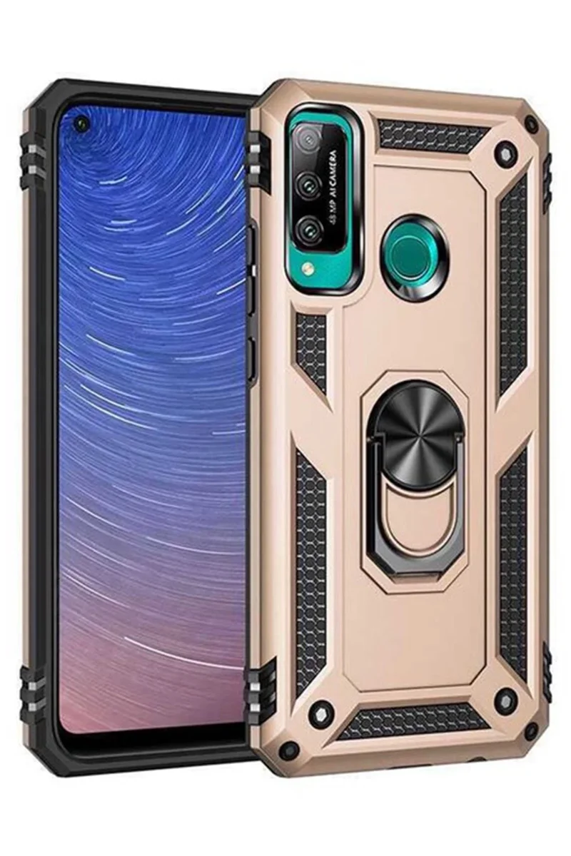 Newface Huawei P40 Lite E Kılıf Sofya Yüzüklü Silikon Kapak - Gold