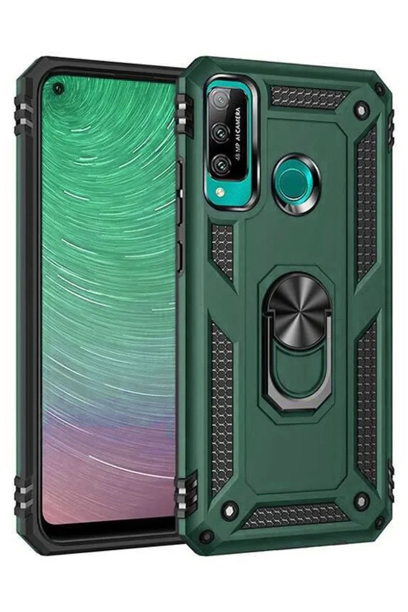 Newface Huawei P40 Lite E Kılıf Sofya Yüzüklü Silikon Kapak - Yeşil