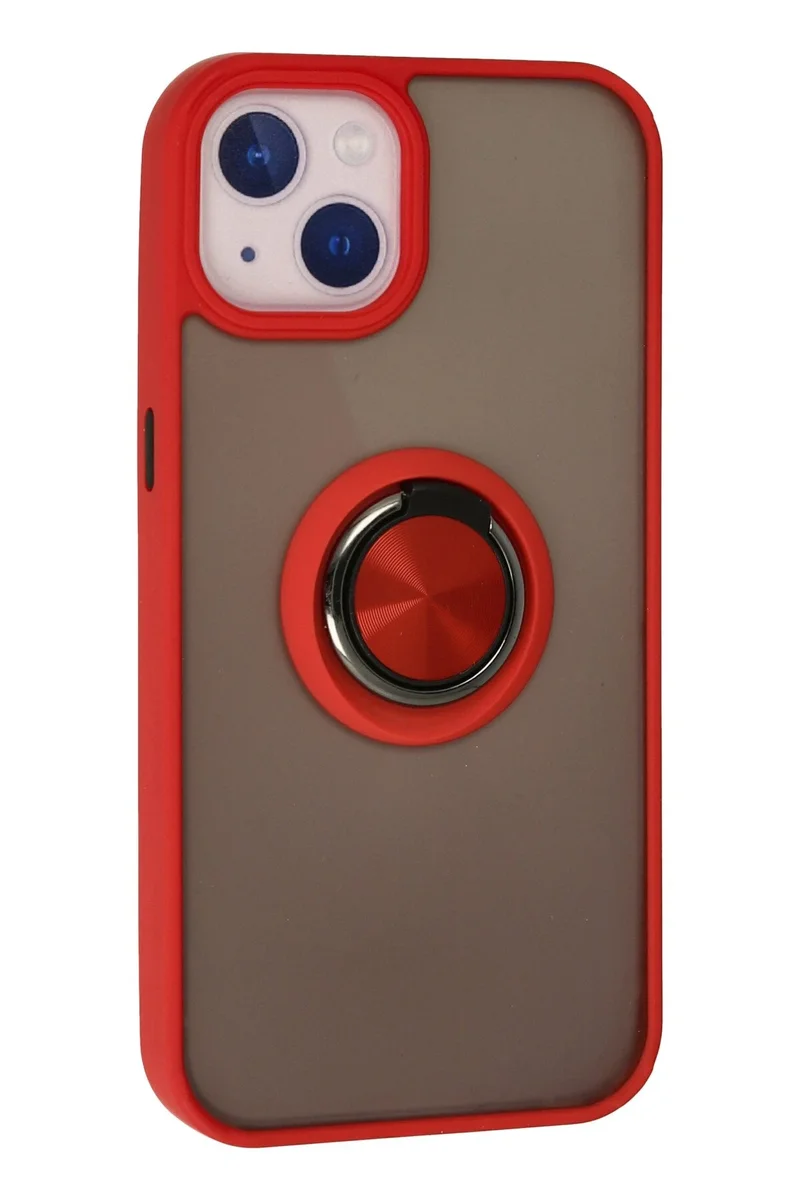 Newface iPhone 15 Kılıf Montreal Yüzüklü Silikon Kapak - Kırmızı