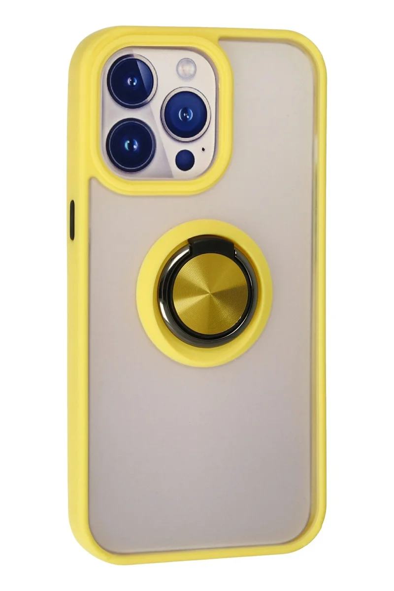 Newface iPhone 15 Pro Kılıf Montreal Yüzüklü Silikon Kapak - Sarı