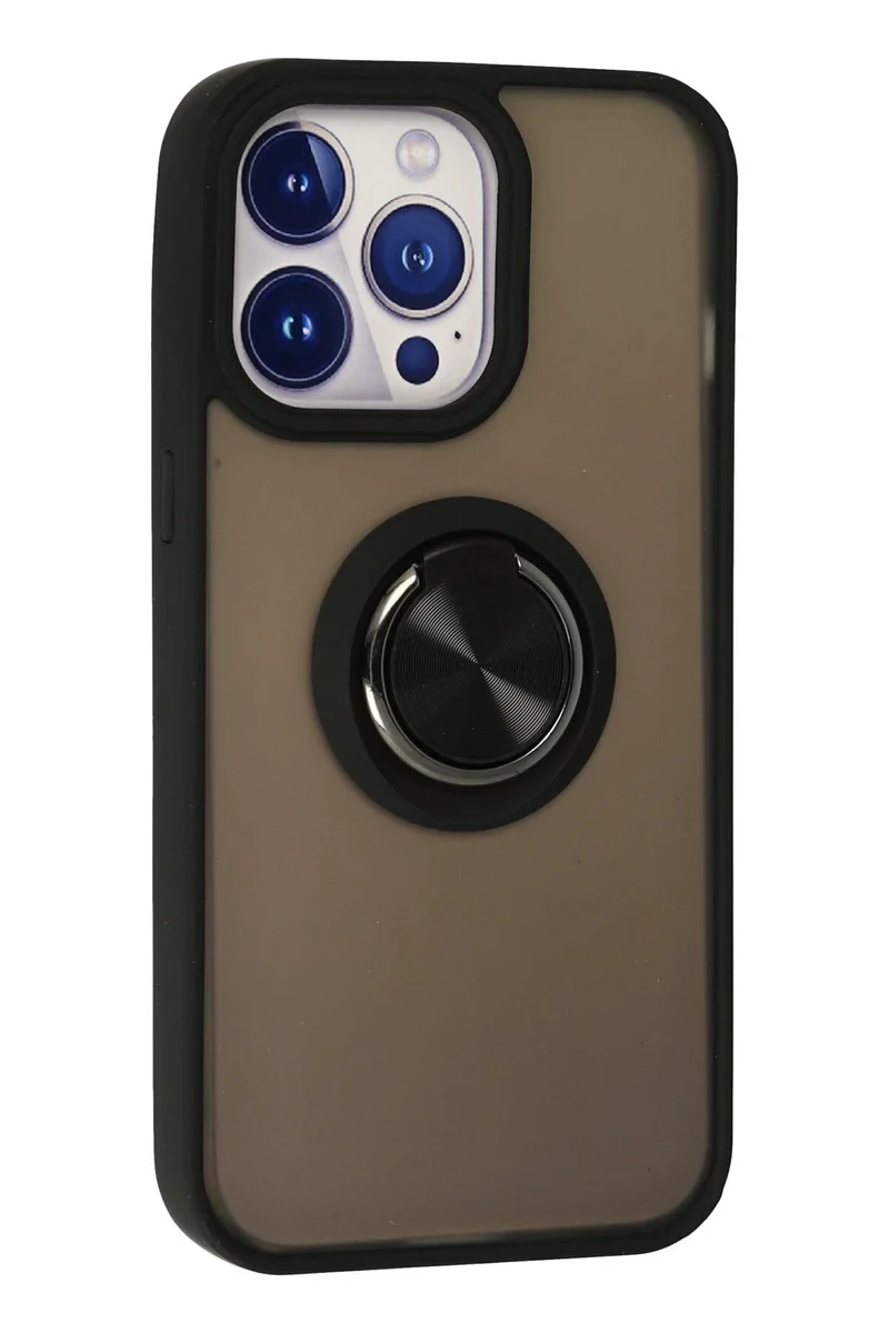 Newface iPhone 15 Pro Max Kılıf Montreal Yüzüklü Silikon Kapak - Siyah