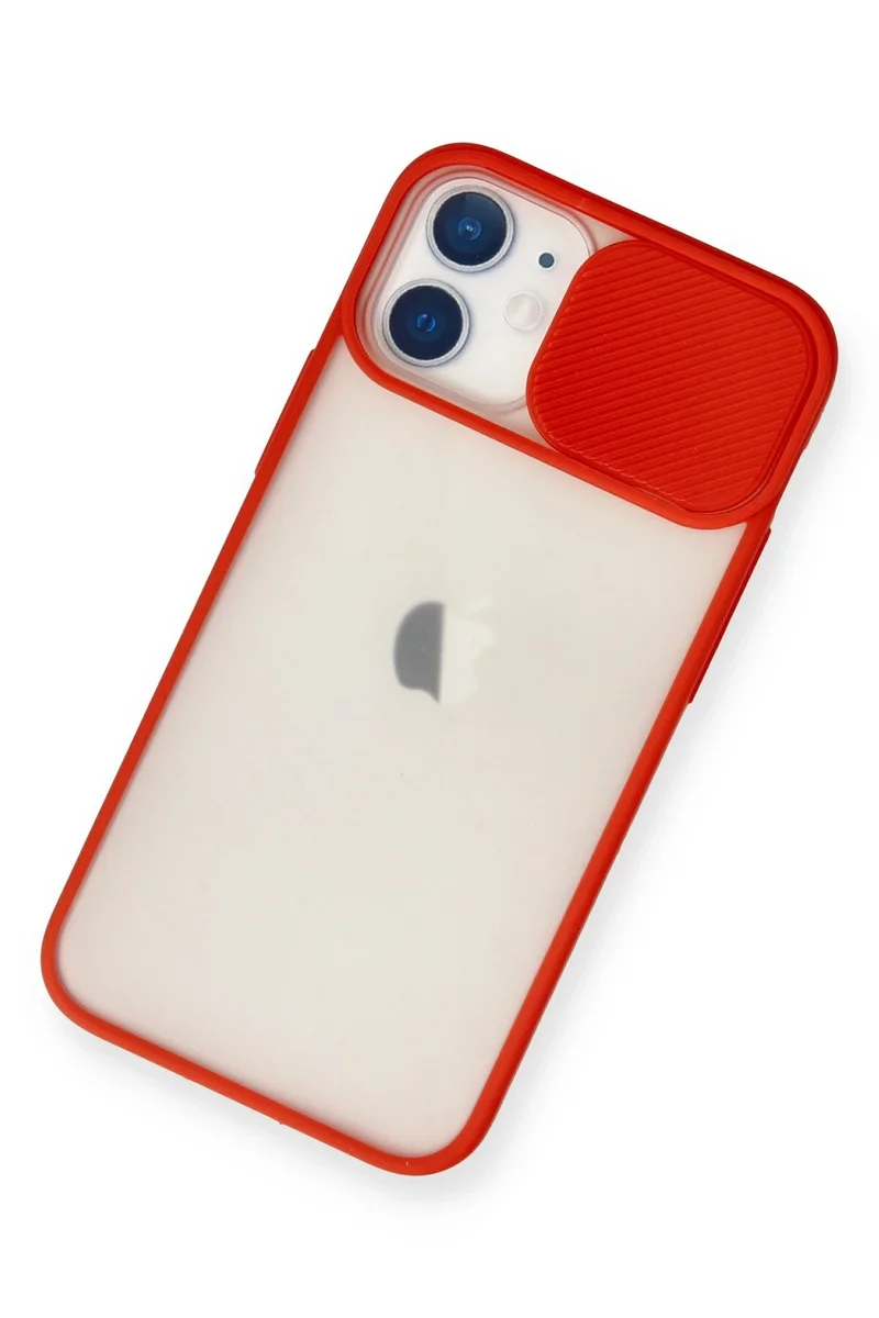 Newface iPhone 11 Kılıf Palm Buzlu Kamera Sürgülü Silikon - Kırmızı