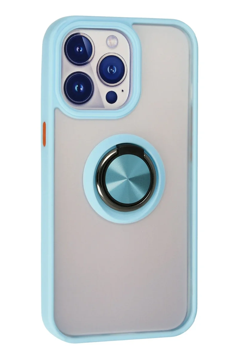 Newface iPhone 15 Pro Max Kılıf Montreal Yüzüklü Silikon Kapak - Buz Mavi