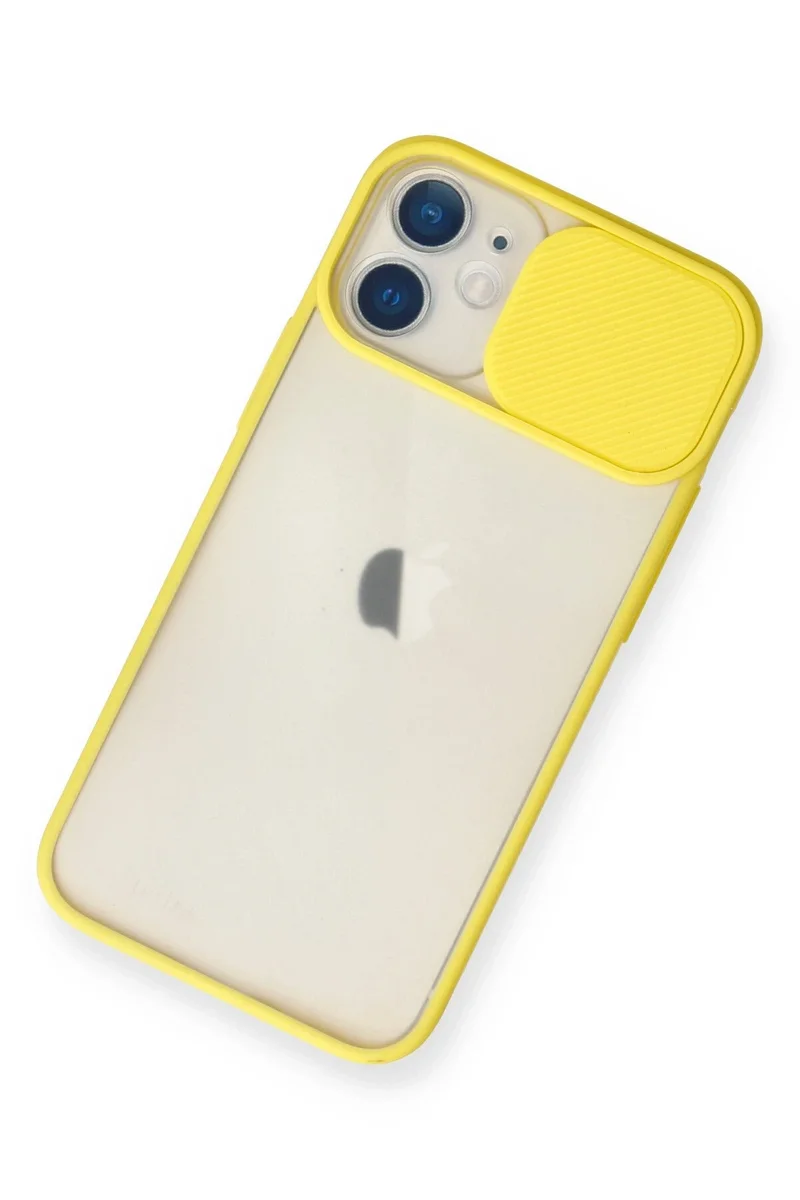 Newface iPhone 11 Kılıf Palm Buzlu Kamera Sürgülü Silikon - Sarı