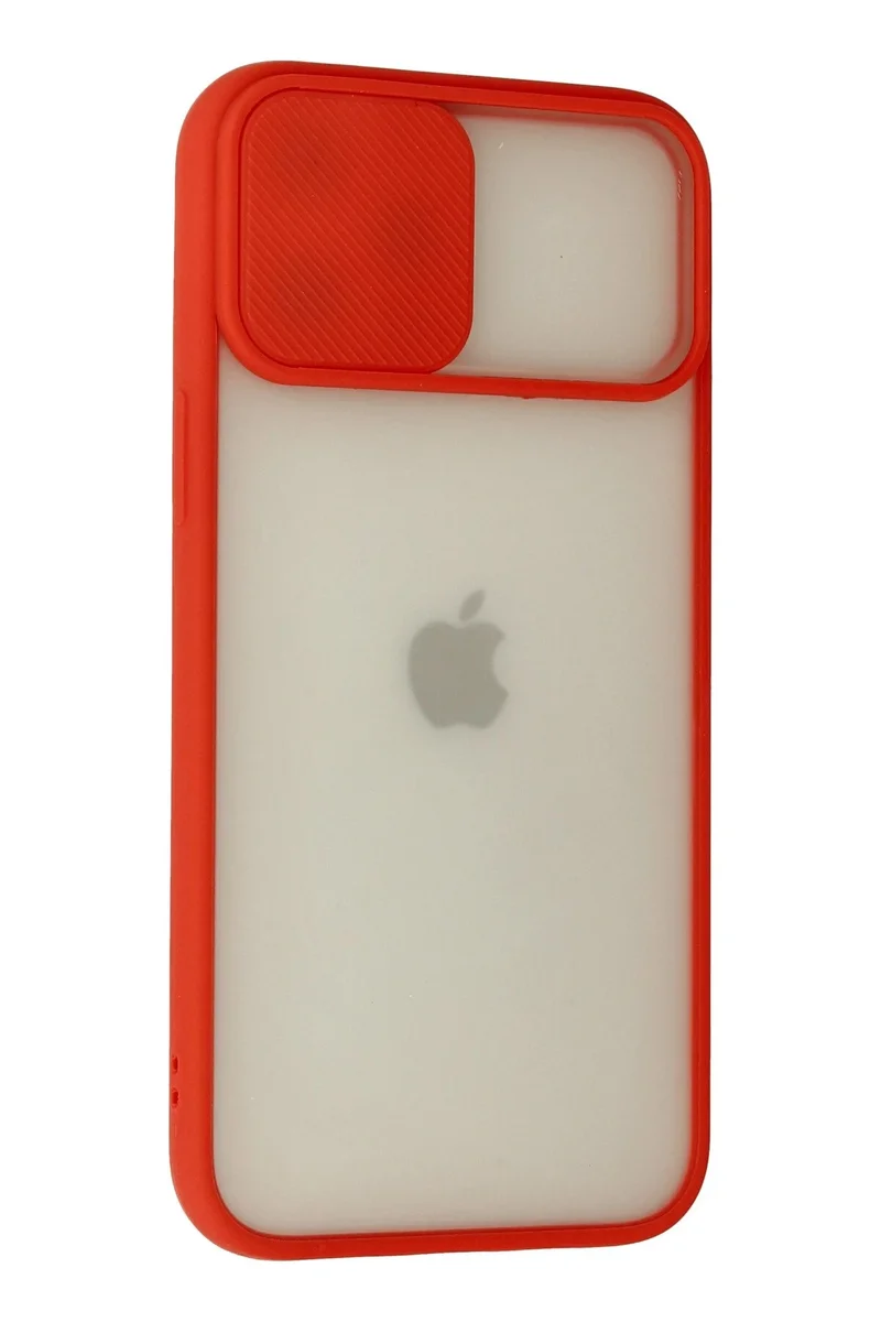 Newface iPhone 12 Pro Max Kılıf Palm Buzlu Kamera Sürgülü Silikon - Kırmızı