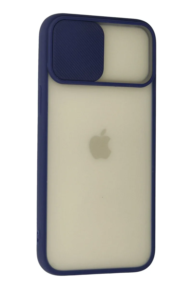 Newface iPhone 12 Pro Max Kılıf Palm Buzlu Kamera Sürgülü Silikon - Lacivert