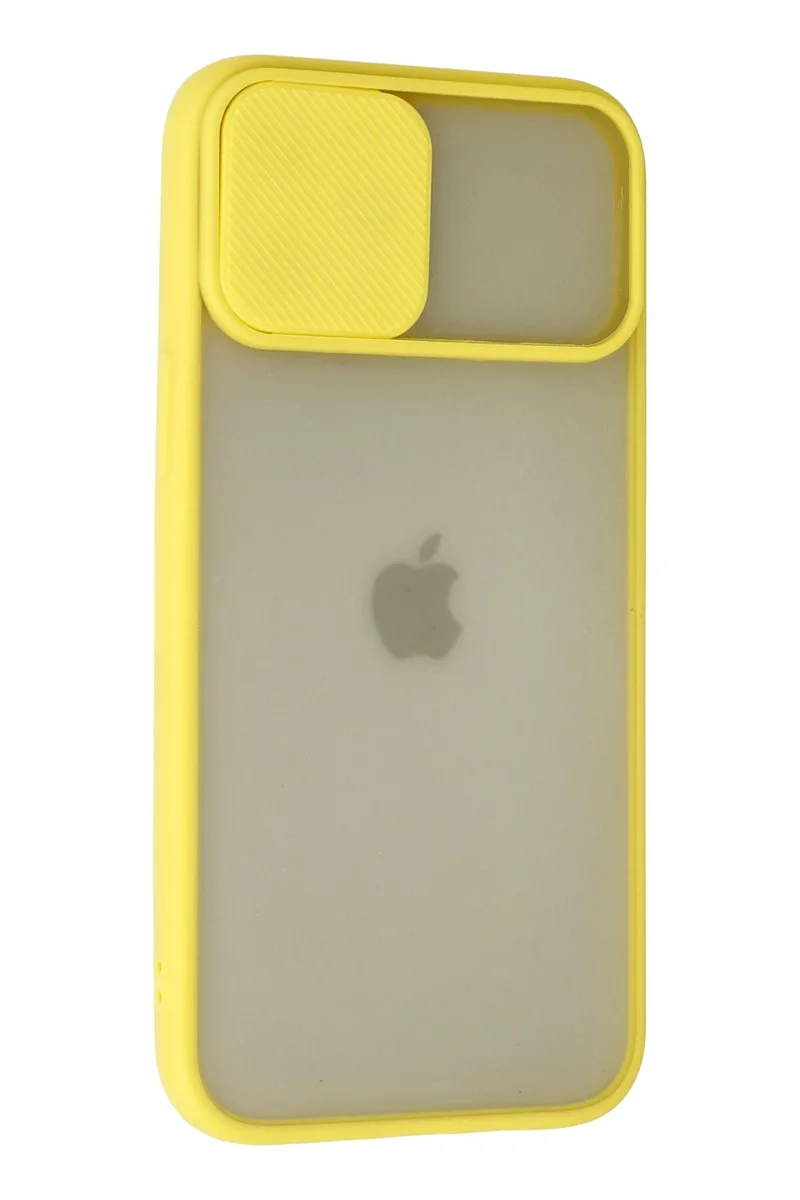 Newface iPhone 12 Pro Max Kılıf Palm Buzlu Kamera Sürgülü Silikon - Sarı