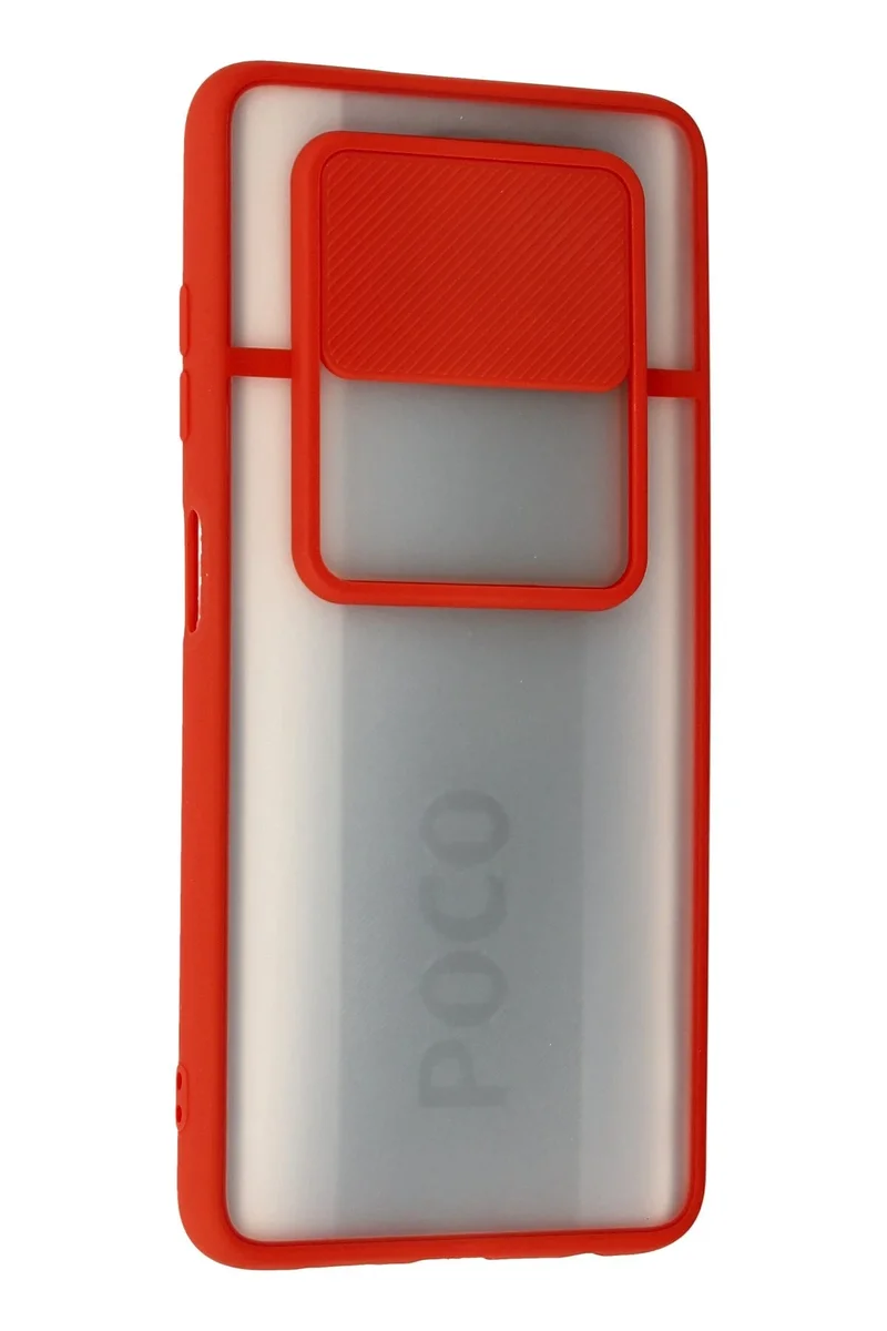 Newface Xiaomi Pocophone X3 Kılıf Palm Buzlu Kamera Sürgülü Silikon - Kırmızı