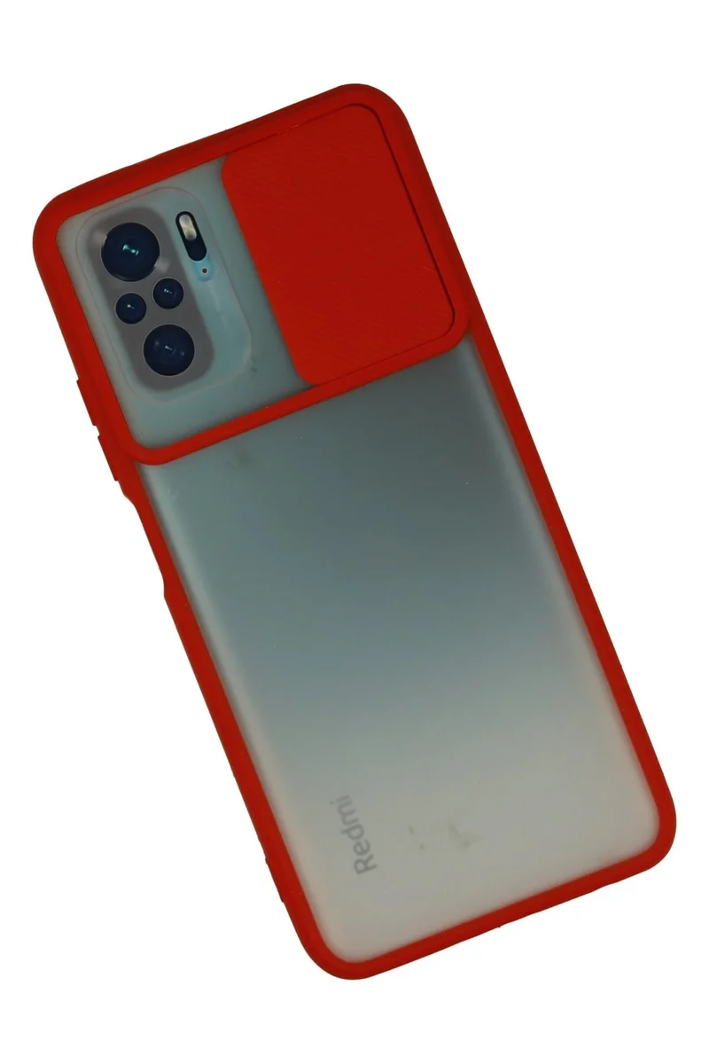 Newface Xiaomi Redmi Note 10 Kılıf Palm Buzlu Kamera Sürgülü Silikon - Kırmızı