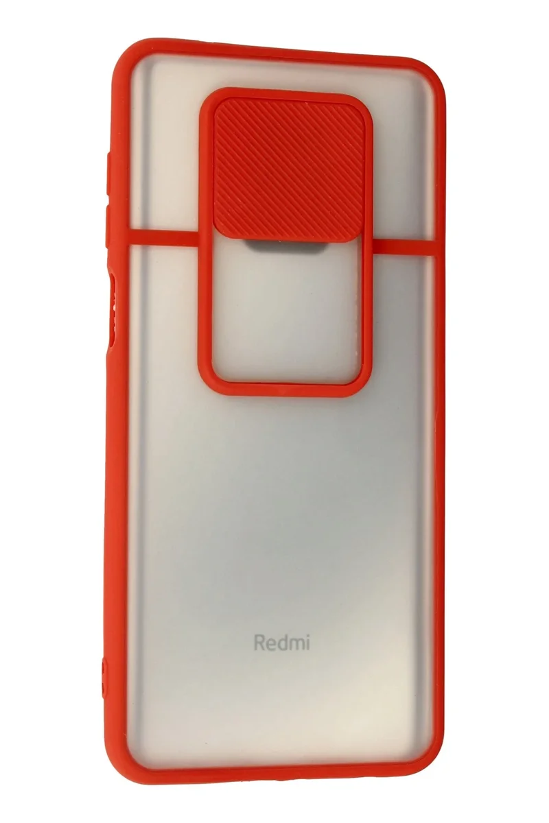 Newface Xiaomi Redmi Note 9 Pro Kılıf Palm Buzlu Kamera Sürgülü Silikon - Kırmızı