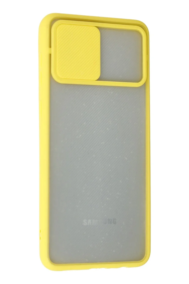 Newface Samsung Galaxy A02 Kılıf Palm Buzlu Kamera Sürgülü Silikon - Sarı