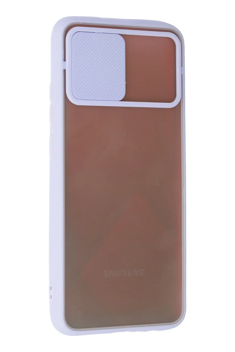 Newface Samsung Galaxy A02S Kılıf Palm Buzlu Kamera Sürgülü Silikon - Lila