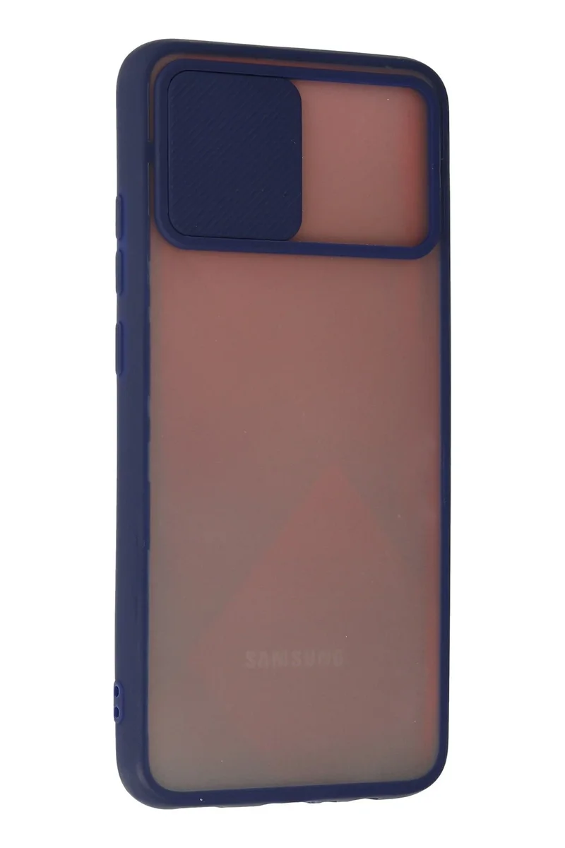 Newface Samsung Galaxy A02S Kılıf Palm Buzlu Kamera Sürgülü Silikon - Lacivert