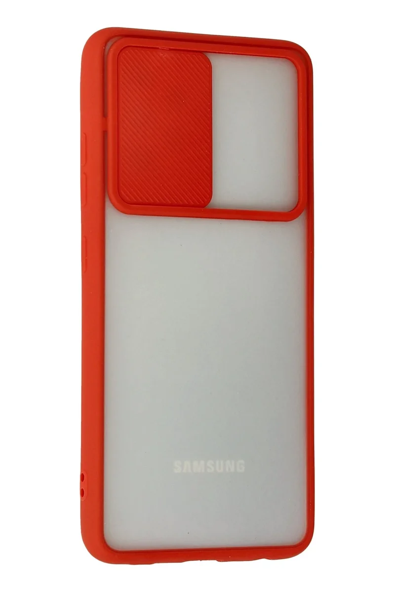 Newface Samsung Galaxy A52 Kılıf Palm Buzlu Kamera Sürgülü Silikon - Kırmızı