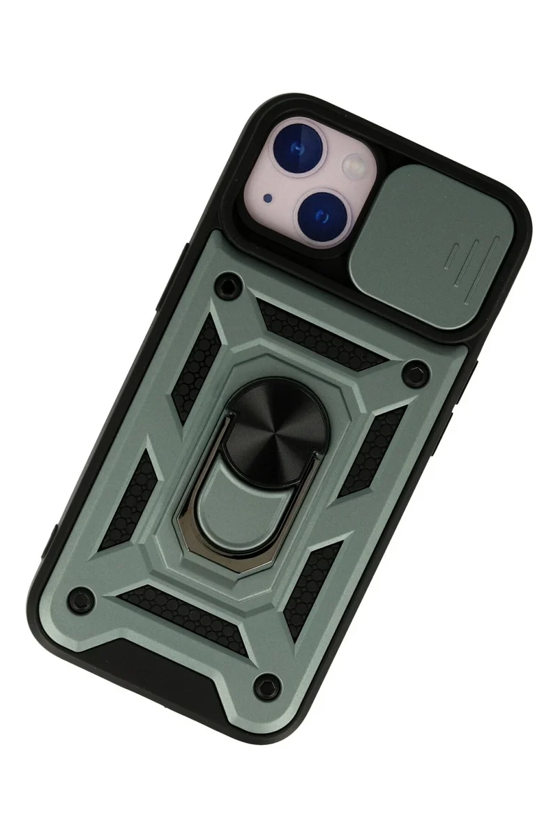 Newface iPhone 15 Kılıf Pars Lens Yüzüklü Silikon - Yeşil