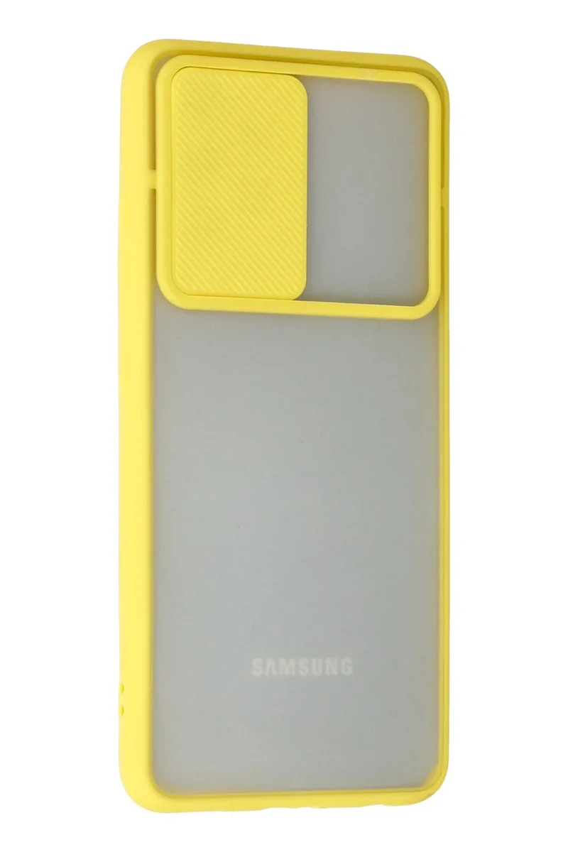 Newface Samsung Galaxy A52 Kılıf Palm Buzlu Kamera Sürgülü Silikon - Sarı