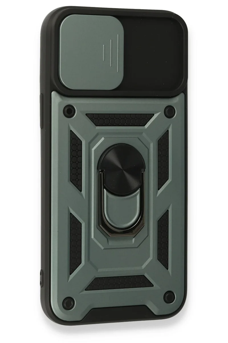 Newface iPhone 15 Pro Kılıf Pars Lens Yüzüklü Silikon - Yeşil