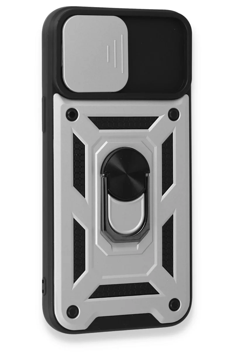 Newface iPhone 15 Pro Kılıf Pars Lens Yüzüklü Silikon - Gümüş