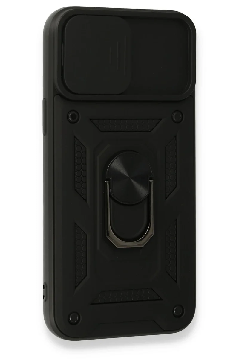 Newface iPhone 15 Pro Max Kılıf Pars Lens Yüzüklü Silikon - Siyah