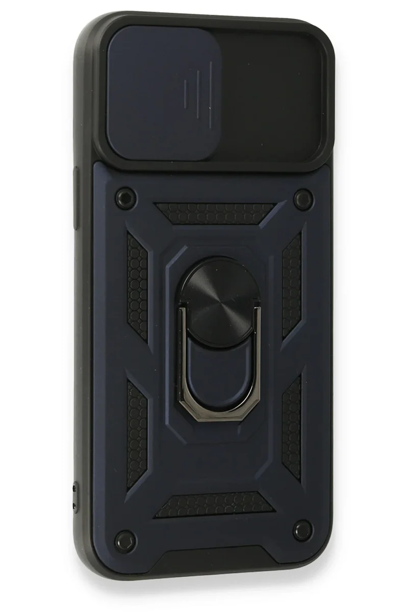 Newface iPhone 15 Pro Max Kılıf Pars Lens Yüzüklü Silikon - Lacivert