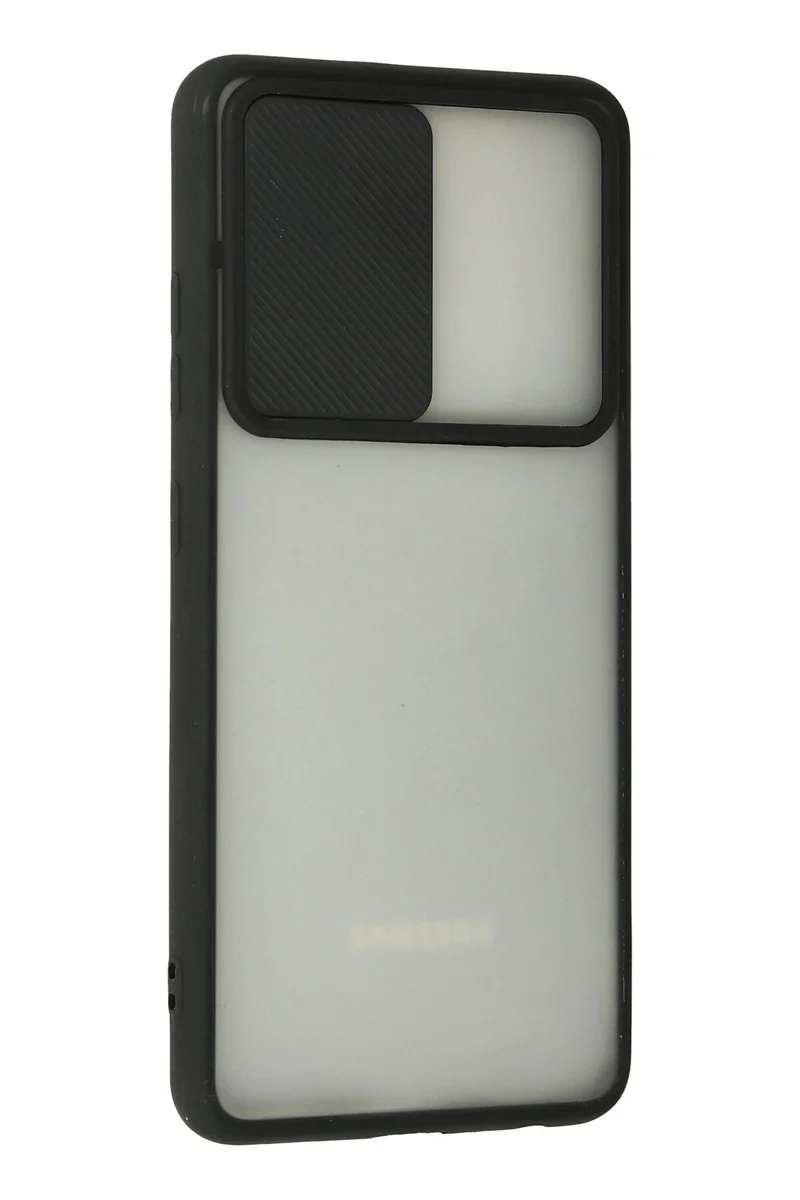 Newface Samsung Galaxy A72 Kılıf Palm Buzlu Kamera Sürgülü Silikon - Siyah