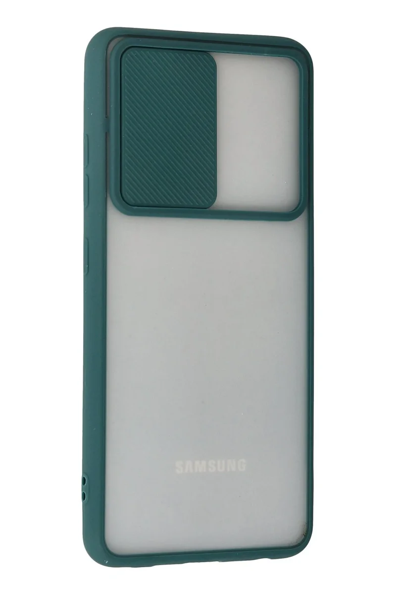 Newface Samsung Galaxy A72 Kılıf Palm Buzlu Kamera Sürgülü Silikon - Yeşil