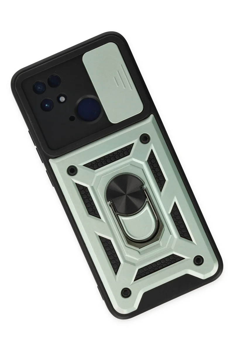 Newface Xiaomi Redmi 10C Kılıf Pars Lens Yüzüklü Silikon - Yeşil