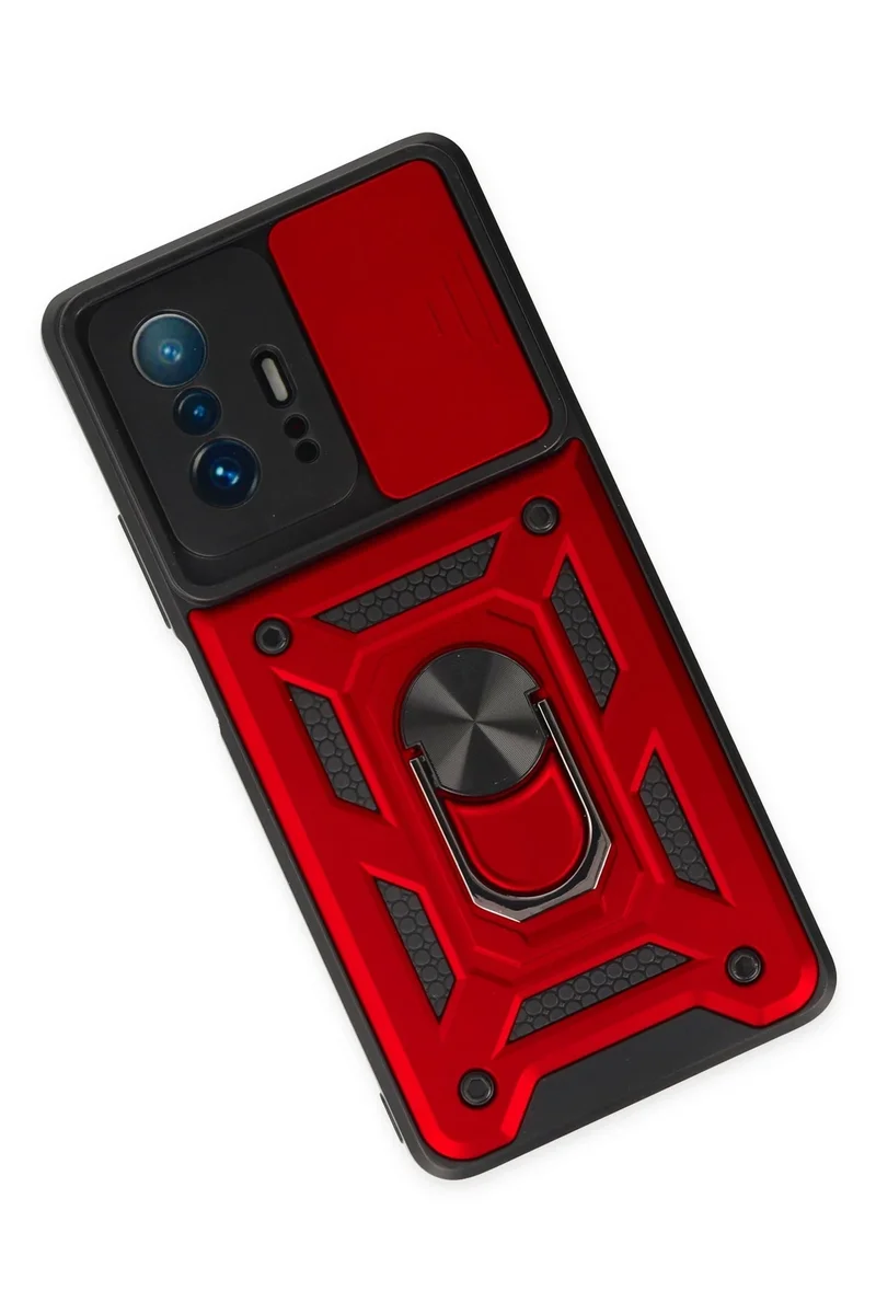 Newface Xiaomi Mi 11T Pro Kılıf Pars Lens Yüzüklü Silikon - Kırmızı