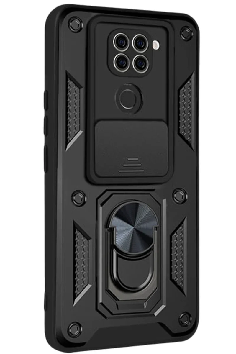 Newface Xiaomi Redmi Note 9 4G Kılıf Pars Lens Yüzüklü Silikon - Siyah