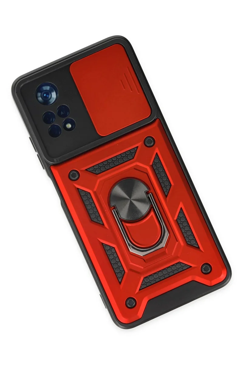 Newface Xiaomi Poco X4 Pro 5G Kılıf Pars Lens Yüzüklü Silikon - Kırmızı