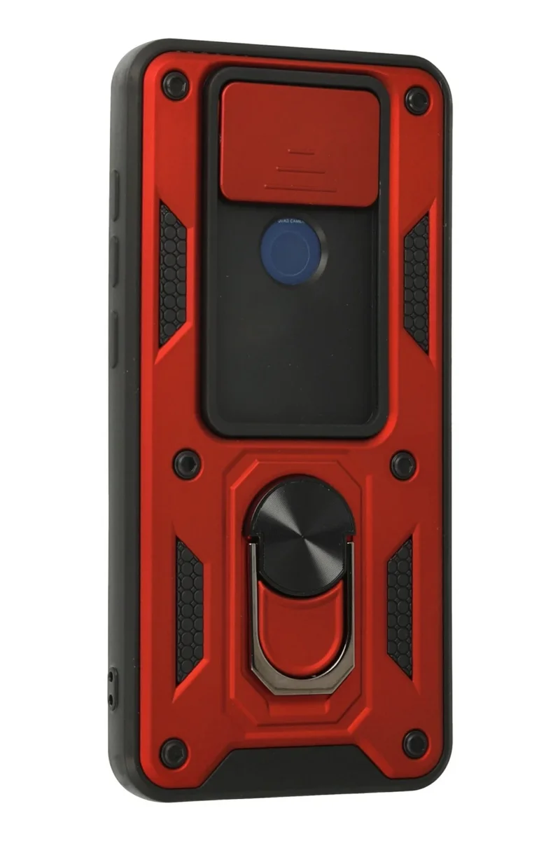 Newface Xiaomi Redmi Note 9 Kılıf Pars Lens Yüzüklü Silikon - Kırmızı