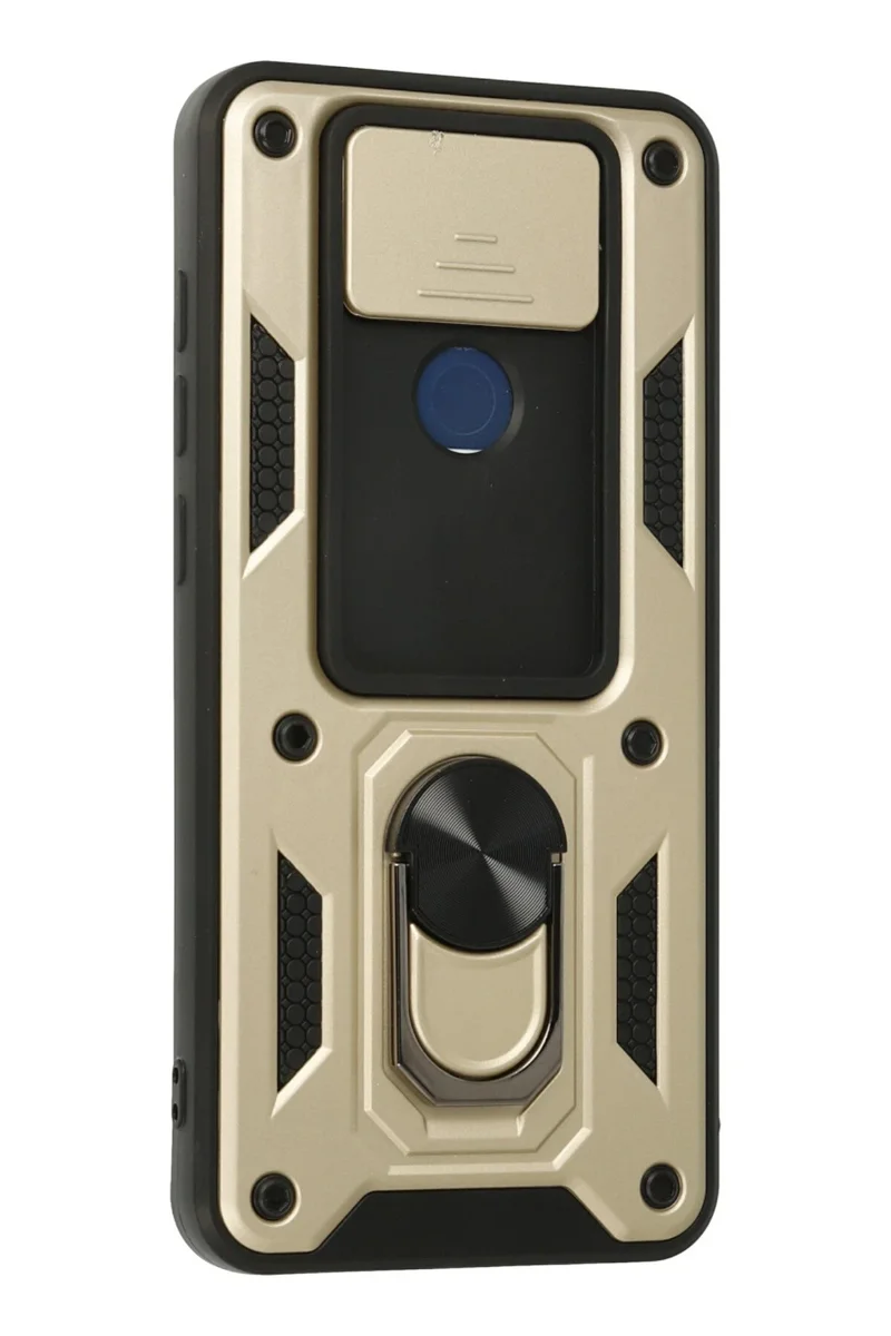 Newface Xiaomi Redmi Note 9 Kılıf Pars Lens Yüzüklü Silikon - Gold