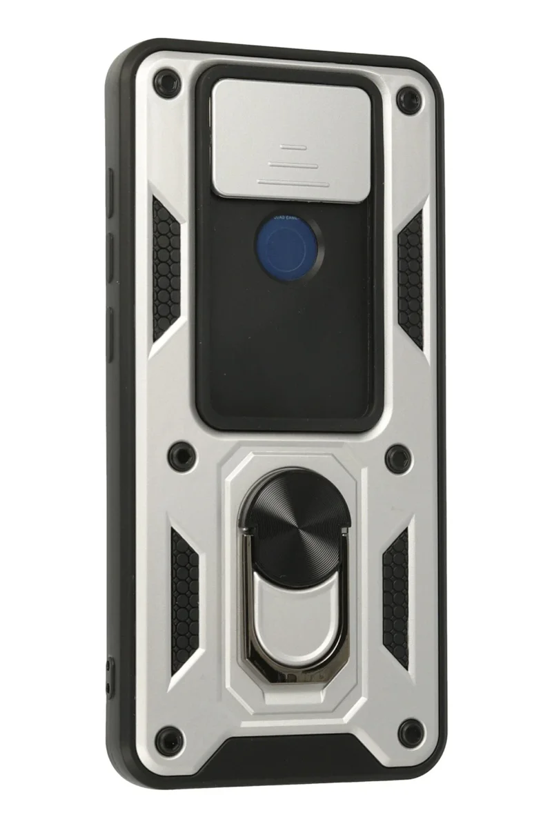 Newface Xiaomi Redmi Note 9 Kılıf Pars Lens Yüzüklü Silikon - Gümüş