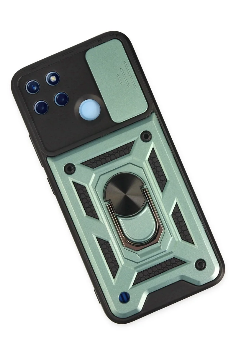 Newface Realme C25Y Kılıf Pars Lens Yüzüklü Silikon - Yeşil