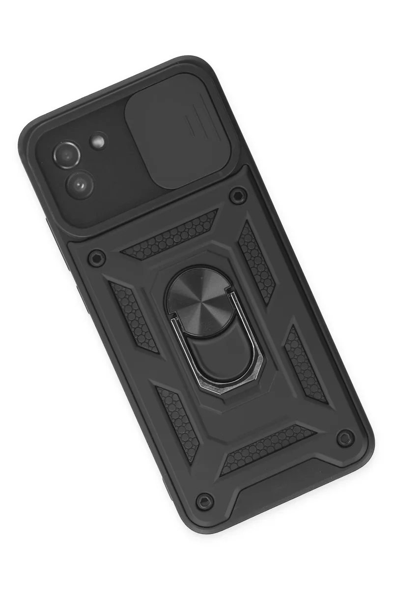 Newface Samsung Galaxy A03 Kılıf Pars Lens Yüzüklü Silikon - Siyah