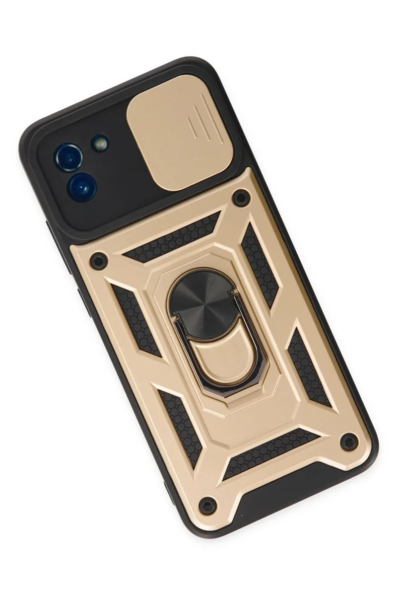 Newface Samsung Galaxy A03 Kılıf Pars Lens Yüzüklü Silikon - Gold