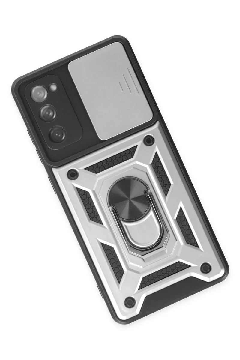 Newface Samsung Galaxy S20 FE Kılıf Pars Lens Yüzüklü Silikon - Gümüş