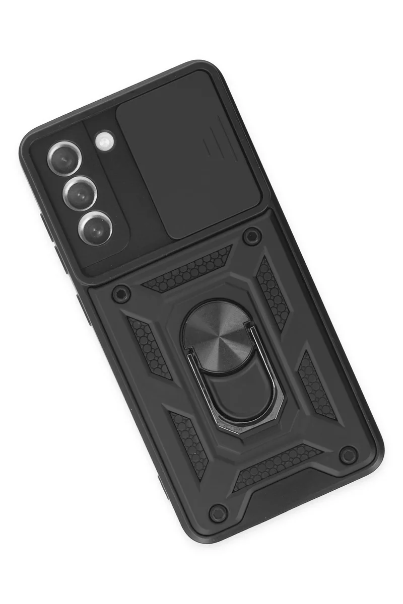 Newface Samsung Galaxy S21 FE Kılıf Pars Lens Yüzüklü Silikon - Siyah