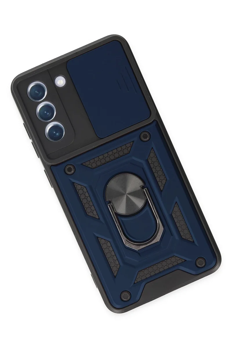 Newface Samsung Galaxy S21 FE Kılıf Pars Lens Yüzüklü Silikon - Lacivert