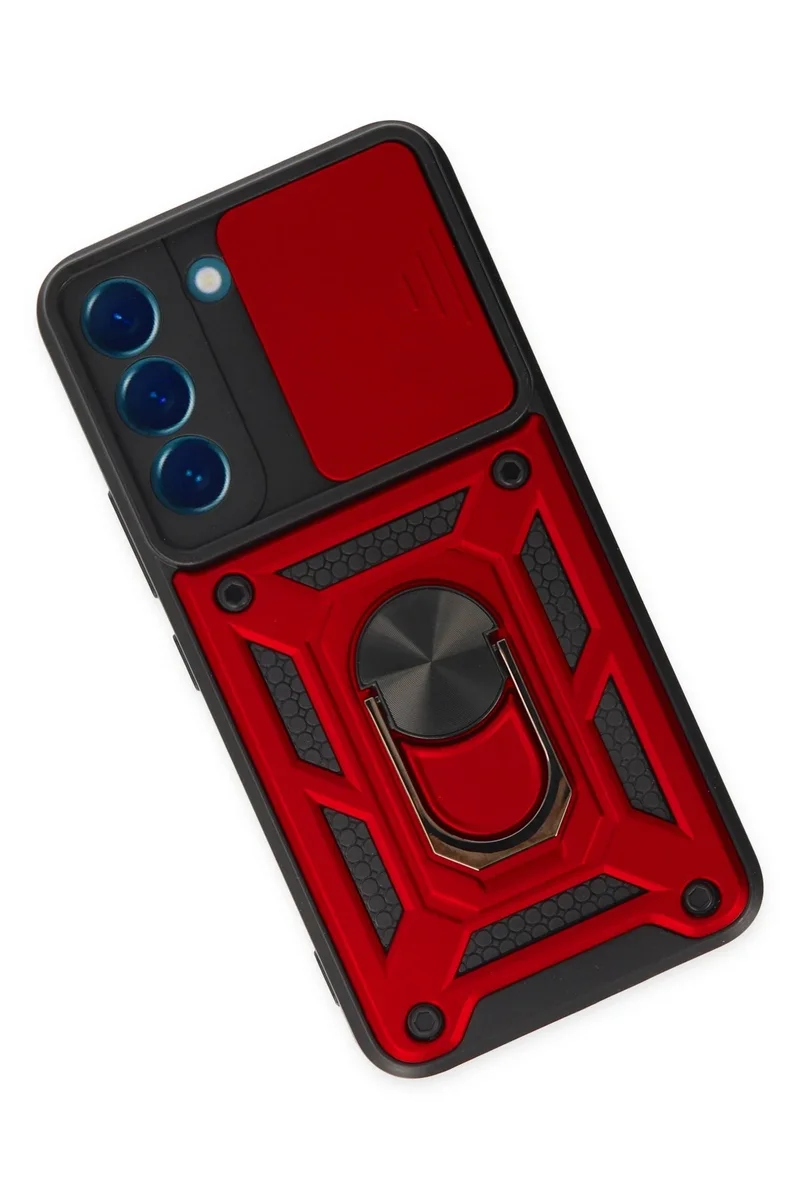 Newface Samsung Galaxy S22 Kılıf Pars Lens Yüzüklü Silikon - Kırmızı