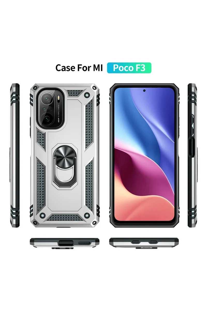 Newface Xiaomi Poco F3 Kılıf Sofya Yüzüklü Silikon Kapak - Gümüş