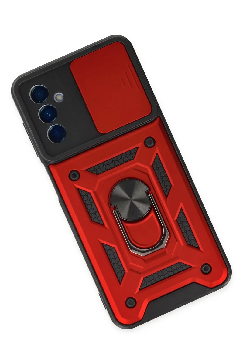 Newface Samsung Galaxy A04S Kılıf Pars Lens Yüzüklü Silikon - Kırmızı