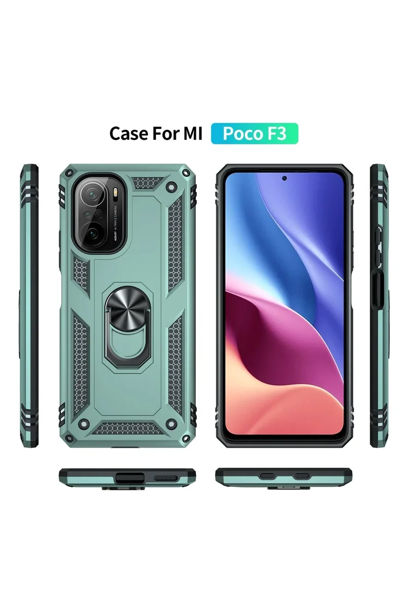 Newface Xiaomi Poco F3 Kılıf Sofya Yüzüklü Silikon Kapak - Yeşil