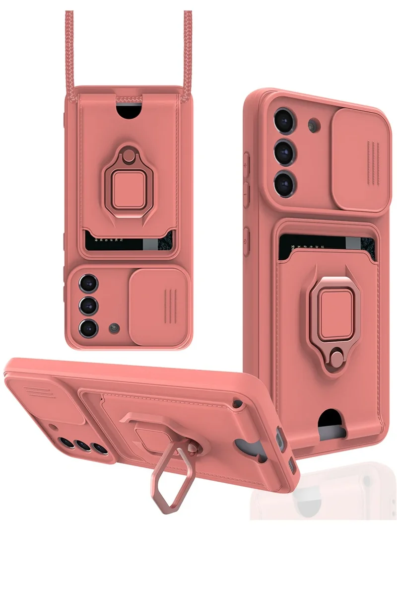 Newface Samsung Galaxy S21 FE Kılıf Zuma Kartvizitli Yüzüklü Silikon - Pembe